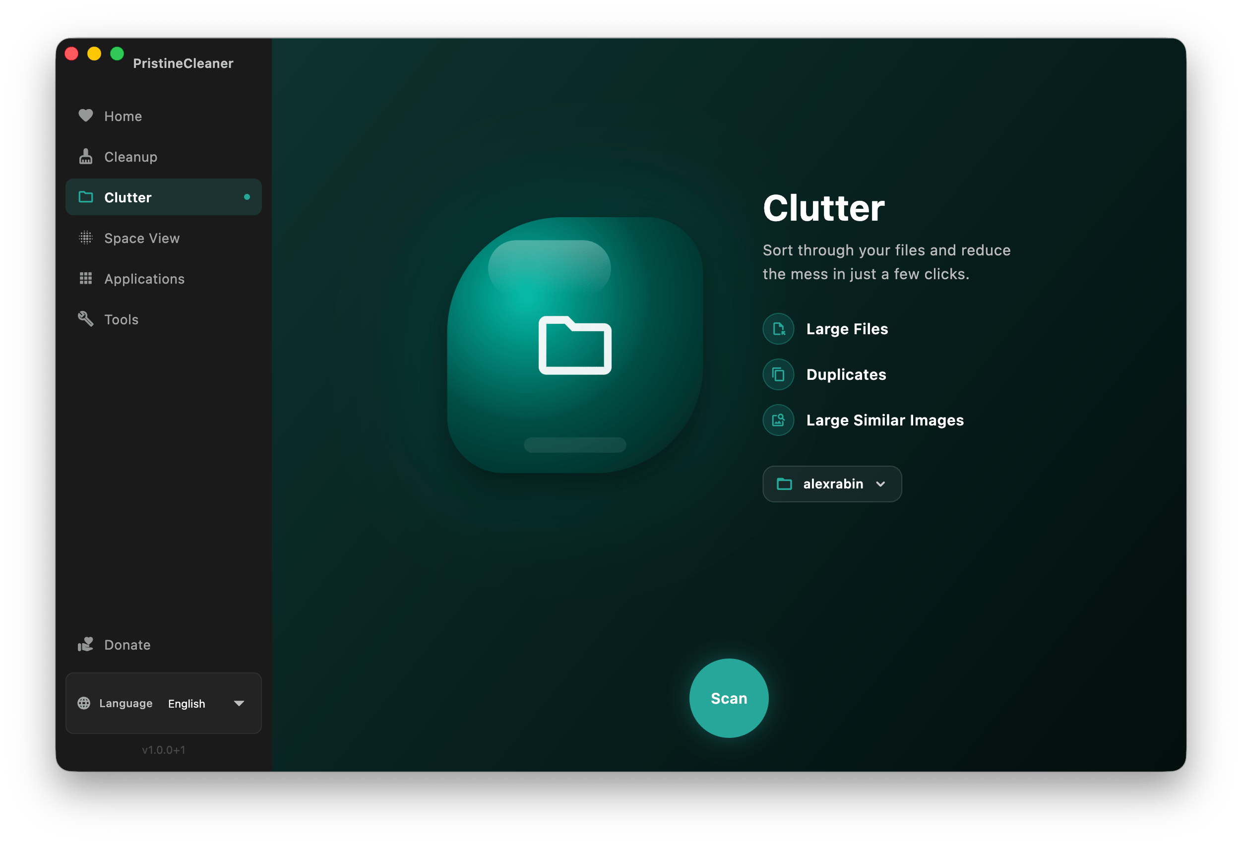 PristineCleaner clutter finder screen